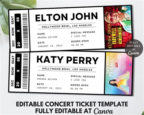 free editable concert ticket template.